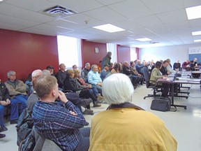 It was standing room only in the Auditorium of the Health Building in Clinton when the Huron County Board of Health allowed a delegation from the Area-wide Concerned Residents of Huron County give a presentation on the health effects several families are experiencing and the lack of a method for recourse regarding continuing wind turbine development and operation they have encountered. (Valerie Gillies/Postmedia Network)