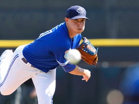 Blue Jays relief pitcher Aaron Sanchez throws a pitch during the fourth inning against the Atlanta Braves yesterday. (USATODAY)