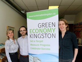 Sustainable Kingston staff, from left, Suzanne Fast, Liam Conway and Ruth Noordegraaf at their Sydenham Street office in Kingston. (Ian MacAlpine/The Whig-Standard)