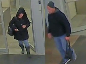 Kingston Police are looking for the public's help in identifying two suspects wanted in relation to a robbery at the Quattro Hair Salon at the Cataraqui Centre. (Submitted photo)