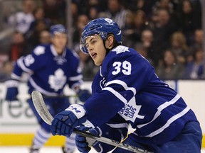Maple Leafs rookie forward William Nylander scores his first NHL goal against the Senators in Toronto on March 5, 2016. (Craig Robertson/Toronto Sun)