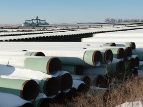 A depot used to store pipes for Transcanada Corp's planned Keystone XL oil pipeline is seen in Gascoyne, North Dakota in this November 14, 2014 file photo. TransCanada Corp sued the U.S. government in the U.S. federal court January 6, 2016, alleging President Barack Obama's rejection of the Keystone XL pipeline exceeded his power under the U.S. Constitution.  REUTERS/Andrew Cullen/Files