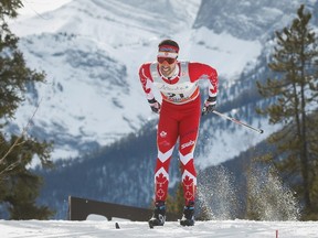 Canada's Alex Harvey skis during World Cup cross country skiing men's sprints in Canmore, Alta., on March 8, 2016. (THE CANADIAN PRESS/Jeff McIntosh)