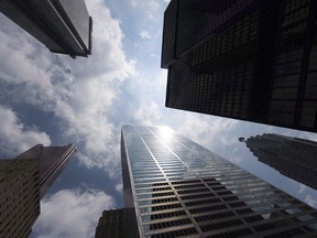 Bank towers are shown from Bay Street in Toronto's financial district, on Wednesday, June 16, 2010. (THE CANADIAN PRESS/Adrien Veczan)