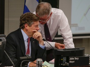 Mayor John Tory listens to Councillor Paul Ainslie during executive committee meeting talking transit Wednesday March 9, 2016. (Dave Thomas/Toronto Sun)