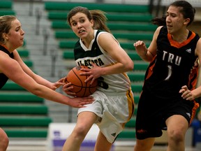 The University of Alberta Pandas, shown here in action against Thomson Rivers last weekend, hope to hand No. 1-ranked Saskatchewan a loss at the Canada West Final Four in Saskatoon. (Larry Wong)