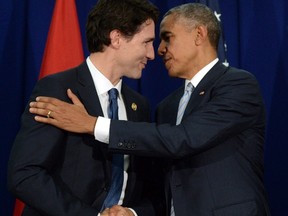 Canadian Prime Minister Justin Trudeau, left, and U.S. President Barack Obama at the APEC Summit in Manila, Philippines on Thursday, November 19, 2015 THE CANADIAN PRESS/Sean Kilpatrick