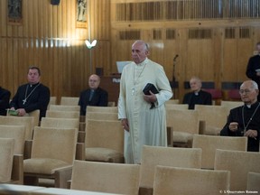 Pope Francis attends a five-day Lenten spiritual retreat in Ariccia, south of Rome, Italy, March 6, 2016. (REUTERS/Osservatore Romano/Handout via Reuters)