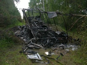 The burnt motorhome belonging to Lyle and Marie McCann.