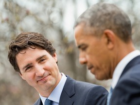 Prime Minister Justin Trudeau thanks President Barack Obama while speaking at a bilateral news conference in the Rose Garden of the White House in Washington, Thursday, March 10, 2016. (AP Photo/Andrew Harnik)
