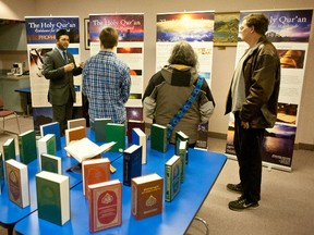 Imam Tariq Azeem of the Ahmadiyya Muslim Community speaks to attendee's of a short information night event held at the Lloydminster library on Tuesday evening. Photo by James Wood/Meridian Booster/Postmedia Network