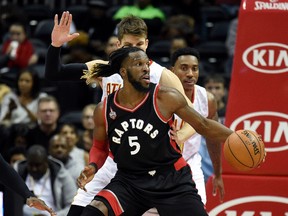 DeMarre Carroll, here playing his former team, the Atlanta Hawks, earlier this season, has now missed 40 games as a Raptor because of injuries. (Dale Zanine, USA Today Sports)