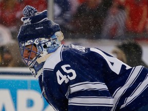 Maple Leafs goaltender Jonathan Bernier played in the 2014 Winter Classic at Michigan Stadium, and describes it as “one of the greatest experiences I’ve been part of.” (GREGORY SHAMUS/Getty Images/AFP files)