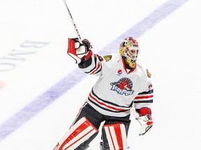 Michael Leighton broke Johnny Bower's all-time American Hockey League record by recording his 46th career shutout March 5 against Lake Erie. The Petrolia-born, Sarnia-raised goalie needed five shutouts this season with the Rockford IceHogs to set the record. (Handout)