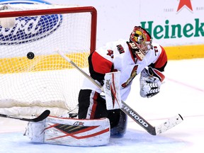 Ottawa Senators goalie Craig Anderson (41) gives up a goal to Florida Panthers center Vincent Trocheck (not pictured) in the third period at BB&T Center. The Panthers won 6-2. Robert Mayer-USA TODAY Sports