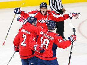 Capitals captain Alex Ovechkin (top) leads the league in goals with 41, but Patrick Kane (38) and Brad Marchand (34) are not far behind. (Geoff Burke/USA TODAY Sports)