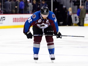 Colorado Avalanche left wing Gabriel Landeskog reacts to the lose to the Vancouver Canucks at the Pepsi Center. (Ron Chenoy/USA TODAY Sports)