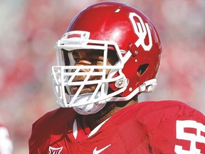 Offensive tackle Josiah St. John, who started four game for the Oklahoma Sooners this past year, is the third-rated prospect at this weekend’s CFL scouting combine in Toronto. (Oklahoma Athletics photo)