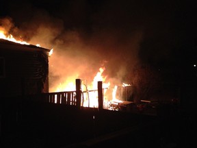 An early morning fire at the Evergreen Mobile Home Park, in Edmonton Alta. on Sunday March 13, 2016. Supplied Photo by Kerry Sylvester