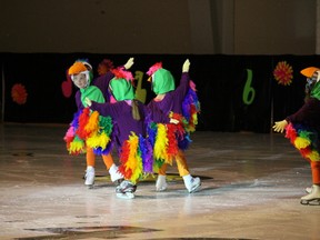 A pack of bright, little birds finished their number at the 40th Zorra Skating Carnival with flourish. The annual recital drew a huge crowd to the Embro Community Centre on Sunday, March 13, 2016. (MEGAN STACEY, Sentinel-Review)