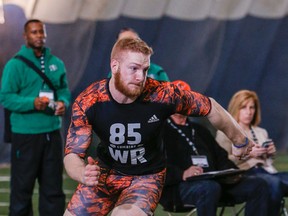 Brian Jones tries out at the CFL Combine at Varsity Stadium in Toronto, Ont. on Sunday March 13, 2016. (Dave Thomas/Toronto Sun/Postmedia Network)