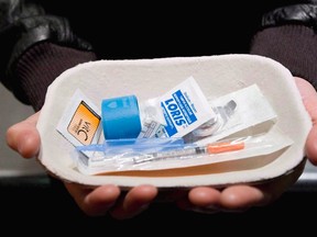 An injection kit is shown at Insite, a safe injection facility in Vancouver, on May 6, 2008. (THE CANADIAN PRESS/Jonathan Hayward)