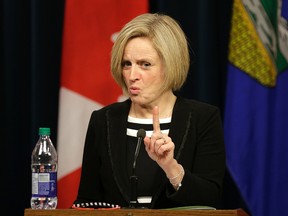 Alberta Premier Rachel Notley speaks at a news conference in the Alberta Legislature on March 8, 2016 prior to the reading of the Speech from the Throne.  (LARRY WONG)