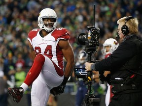 Jermaine Gresham #84 of the Arizona Cardinals celebrates scoring a touchdown during the fourth quarter against the Seattle Seahawks at CenturyLink Field on November 15, 2015 in Seattle, Washington.   Otto Greule Jr/Getty Images/AFP