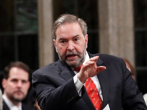 NDP Leader Tom Mulcair stands in the House of Commons during Question Period in Ottawa, Monday, March 7, 2016. THE CANADIAN PRESS/Fred Chartrand
