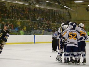 The Stony Plain Eagles sent the crowd home happy on March 12 as they beat Bentley 6-2 to tie the Chinook Hockey League championship series up at one game apiece. - Mitch Goldenberg, Reporter/Examiner