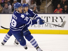 Toronto Maple Leafs forward William Nylander scores his first NHL goal against the Ottawa Senators in Toronto on Saturday March 5, 2016. (Craig Robertson/Toronto Sun/Postmedia Network)