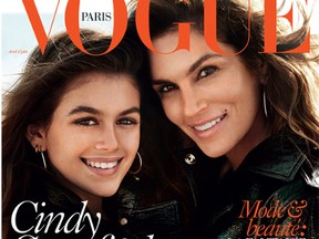 Cindy Crawford and her daughter Kaia Gerber on the April cover of Vogue Paris. (Handout)