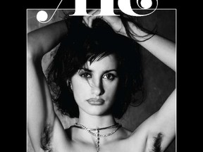 Penelope Cruz is on the cover of Aie Magazine with her arms over her head and plenty of luxuriant black armpit hair on display. (Handout)