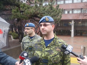 Major Richard Silva makes a statement in front of the building at 4900 Yonge St in North York  where a stabbing attack with terror implications occurred at a Forces recruitment centre on Tuesday March 15, 2016. Michael Peake/Toronto Sun/Postmedia Network