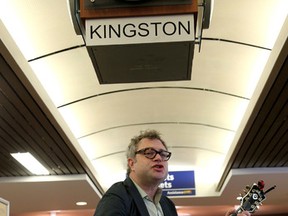 Steven Page, the former frontman of the Barenaked Ladies now on a solo career, performs an impromptu acoustic show at the Kingston Via Rail station on Tuesday.  (Ian MacAlpine/The Whig-Standard)
