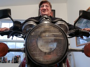Tim Miller/The Intelligencer
Kevin Moody works in a shop in his Belleville home on Thursday.Moody is hooping other vintage motorcycle enthusiasts will join the ranks of the Canadian Vintage Motorcycle Group (CVMG) Eastern Shield Section.