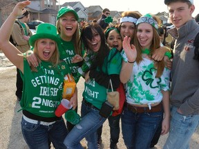 Partiers celebrate during a wild street party to mark St. Patrick's day on Thurman Circle in London. (Free Press file photo)