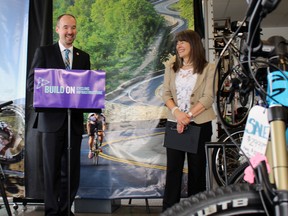 Kingston and the Island MPP Sophie Kiwala and Mayor of Kingston Bryan Paterson announce $268,500 for the City of Kingston to build new cycling infrastructure along Bath Road in Kingston, Ont. on Wednesday March 16, 2016. Steph Crosier/Kingston Whig-Standard/Postmedia Network