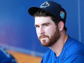 Blue Jays starting pitcher Drew Hutchison looks on in the dugout during the first inning against the Yankees at George M. Steinbrenner Field in Tampa, Fla., on Wednesday, March 16, 2016. (Kim Klement/USA TODAY Sports)