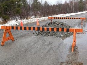 John Lappa/The Sudbury Star
A section of Fen Road in Whitefish is closed to traffic because of overland flooding that has started to creep onto a small portion of the road on Wednesday. The road will be closed until further notice. Access for residents of Fen Road is being maintained. Residents who live on the east portion of the road will have access, while those who reside on the west portion of Fen Road may access via Sleepy Hollow Road. The City of Greater Sudbury will advise when the road has been reopened.