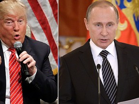 U.S. Republican presidential candidate Donald Trump, left, and Russian President Vladimir Putin are pictured in these file photos. (AP Photo/Chuck Burton and REUTERS/Alexei Nikolsky/Sputnik/Kremlin)