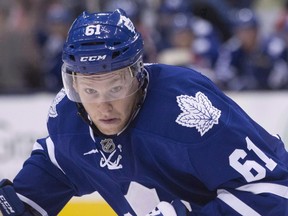 Toronto Maple Leafs Connor Brown takes part in pre-season NHL hockey action against the Buffalo Sabres in Toronto on Friday September 25, 2015. THE CANADIAN PRESS/Chris Young