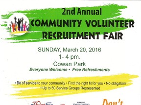 The 2nd Annual Community Volunteer Recruitment Fair is set for Sunday, March 20, 2016 from 1 to 4 p.m. at Cowan Park. The event connects willing volunteers with local agencies that need the help.