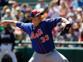 New York Mets’ Matt Harvey pitches against the Atlanta Braves during a spring training game Tuesday, March 8, 2016, in Kissimmee, Fla. (AP Photo/John Raoux)