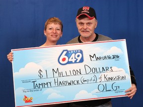 Kingston's Tammy Hartwick and Lorne Hamilton won a million dollars in the March 12 Lotto 6/49 draw. (Supplied photo)