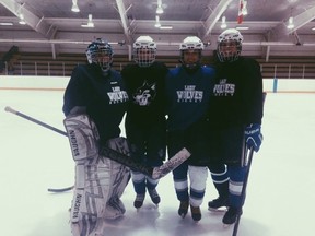 Sudbury Lady Wolves Intermediate 'A' hockey team, which includes (left to right) Mariah Pollock, Tiffany Ross, Summer Butterfly and Kassandra Lauzon, are heading to the provincial championships this weekend.