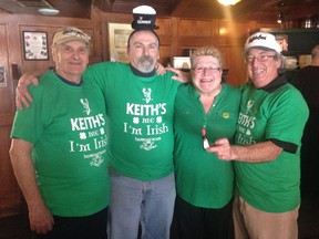 From left to right, Rob McDowell, Carmand Hebert, Mickey Gravelle, and Martin McGrath with his personal bottle of green food colouring.