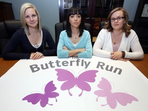 Luke Hendry/The Intelligencer
Loralee McInroy, left, Beth Primeau and Barb Matteucci have created the Butterfly Run as a way of turning their own losses into aid for others who have lost infants or pregnancies.
