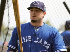 Toronto Blue Jays centre fielder Darrell Ceciliani works out prior to the game against the Pittsburgh Pirates at McKechnie Field in Bradenton, Fla., on March 3, 2016. (Kim Klement/USA TODAY Sports)