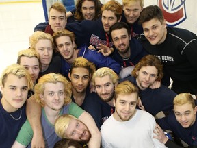 Kingston Voyageurs show their playoff look, featuring beards and hair dyed daffodil yellow. (Supplied photo)
